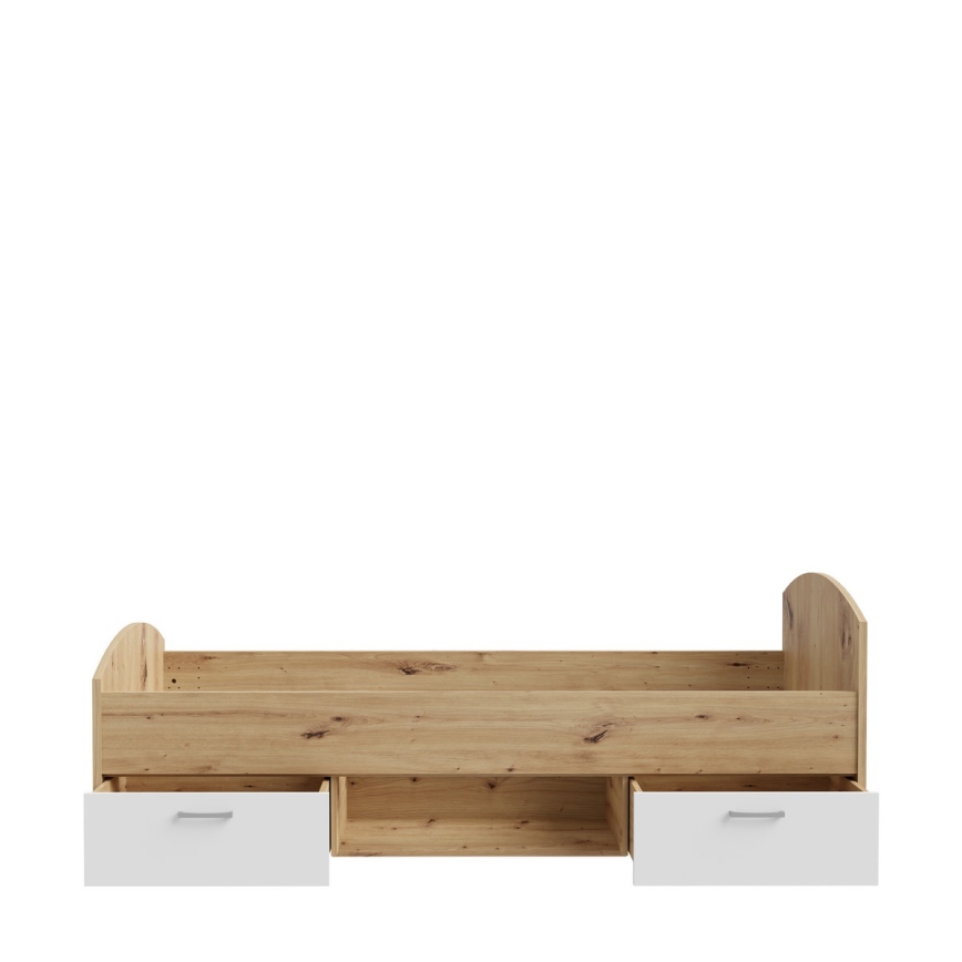 Yhden hengen sänky säilytystilalla URO 90 x 200 cm, artisan-tammi/valkoinen