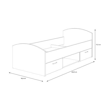 Yhden hengen sänky säilytystilalla URO 90 x 200 cm, artisan-tammi/valkoinen