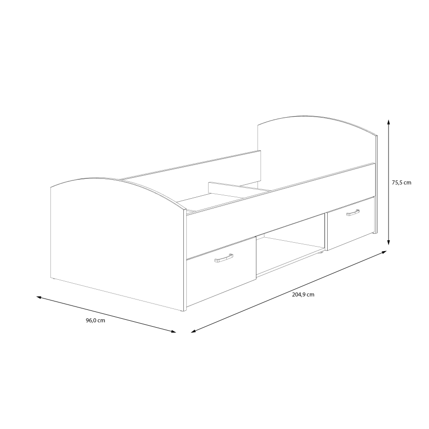 Yhden hengen sänky säilytystilalla URO 90 x 200 cm, artisan-tammi/valkoinen