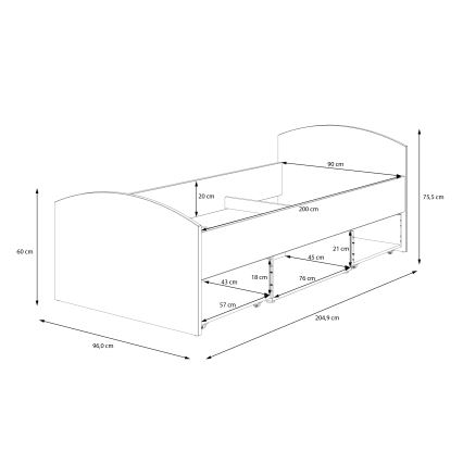 Yhden hengen sänky säilytystilalla URO 90 x 200 cm, artisan-tammi/valkoinen
