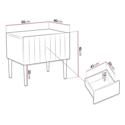 Yöpöytä ARCOS 46x50 cm valkoinen/kulta