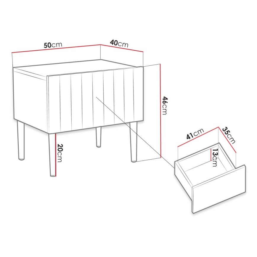 Yöpöytä ARCOS 46x50 cm valkoinen/kulta