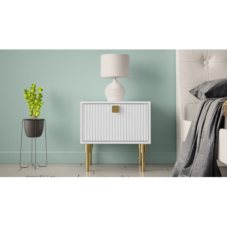 Yöpöytä DORSET 50x50 cm valkoinen/kulta