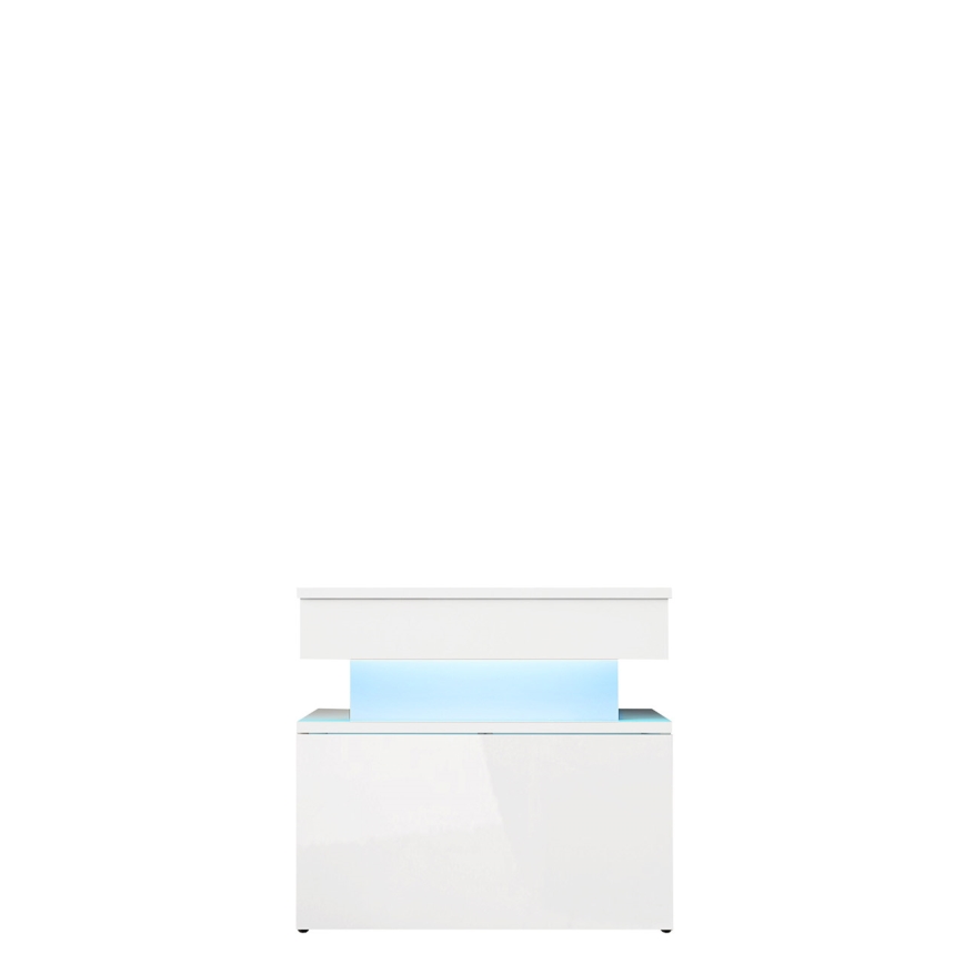 Yöpöytä LED-valaistuksella GLOSSA 51x55 cm valkoinen/kiiltävä valkoinen