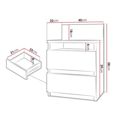 Yöpöytä MALWA 59x40 cm valkoinen