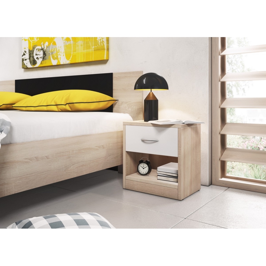 Yöpöytä NED sonoma-tammi/valkoinen