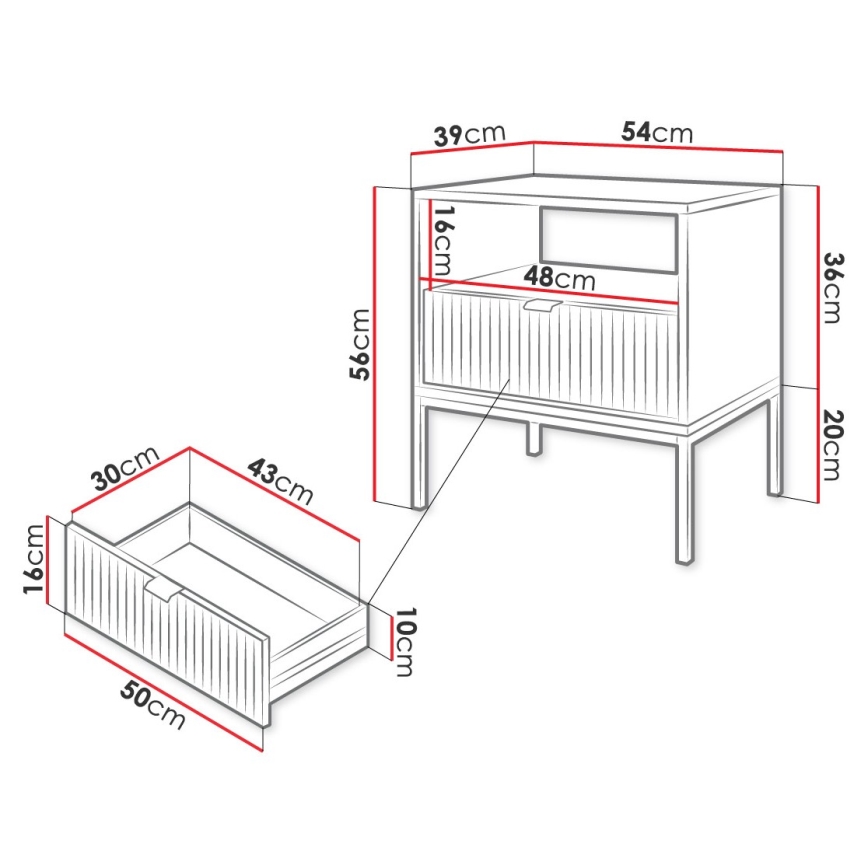 Yöpöytä NOVA 56x54 cm harmaa/musta
