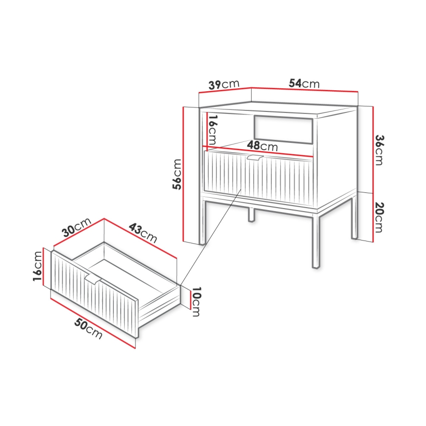 Yöpöytä NOVA 56x54 cm valkoinen/kulta