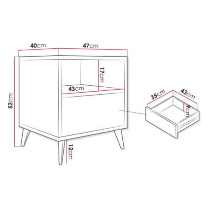 Yöpöytä OVESSI 52x47 cm musta/tammi artisan