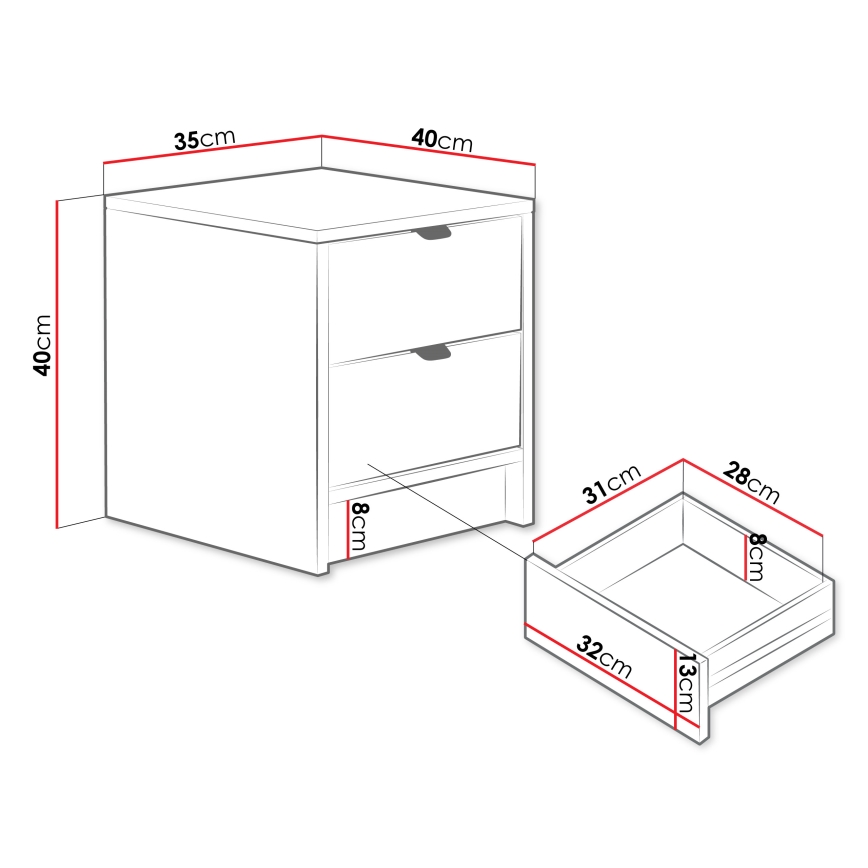 Yöpöytä TIRENO 40x35 cm valkoinen