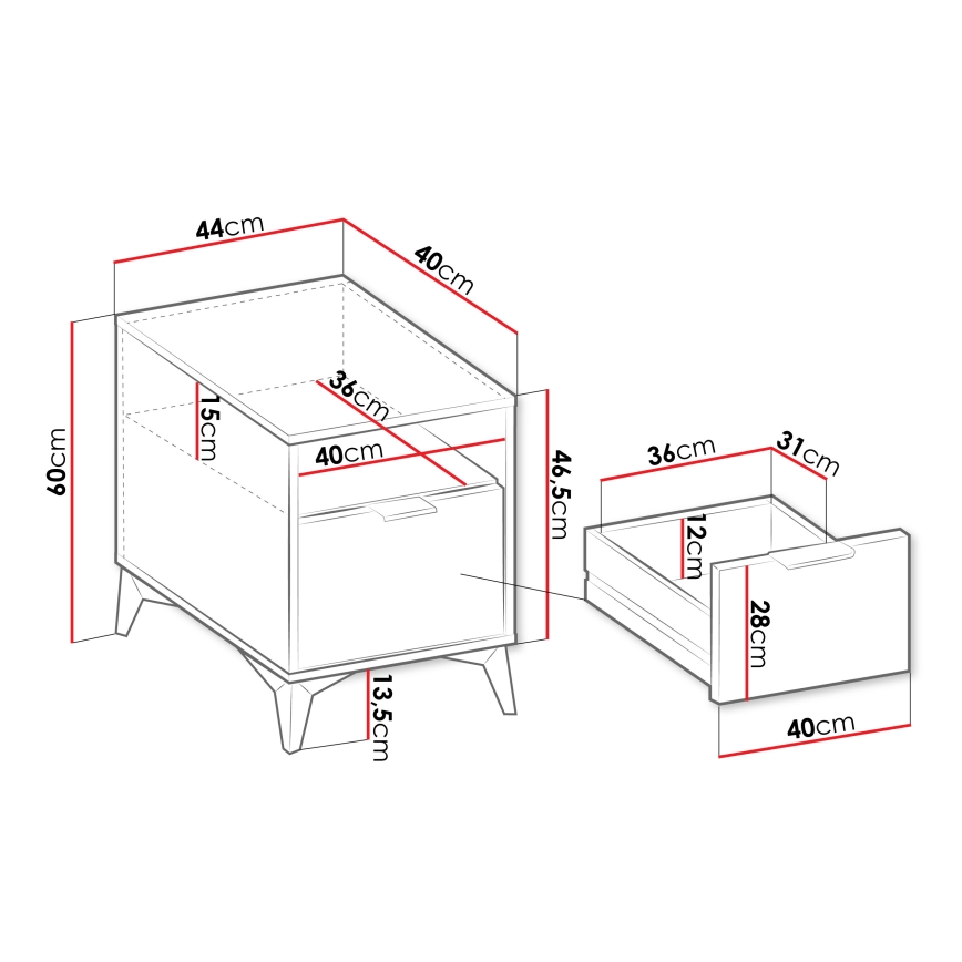 Yöpöytä XYLIX 60x44 cm beige