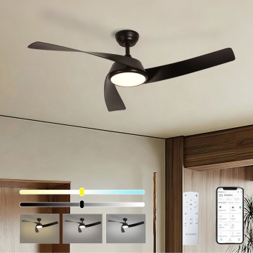 ZEVENTI - AERYS himmennettävä LED-kattotuuletin LED/24W/230V 3000/4000/6000K Wi-Fi Tuya musta + kaukosäädin