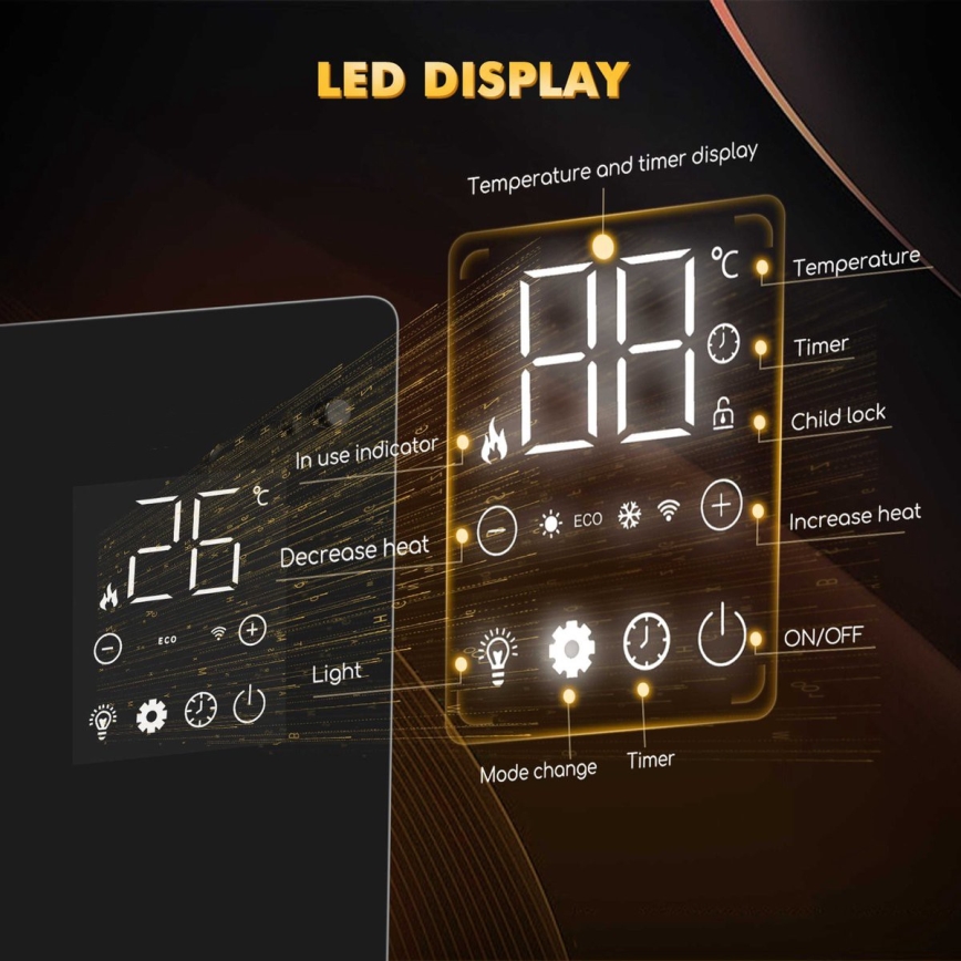 ZEVENTI - Älykäs seinälle asennettava sähkölämmitin/konvektori LCD-näytöllä 1000/2000W/230V Wi-Fi valkoinen