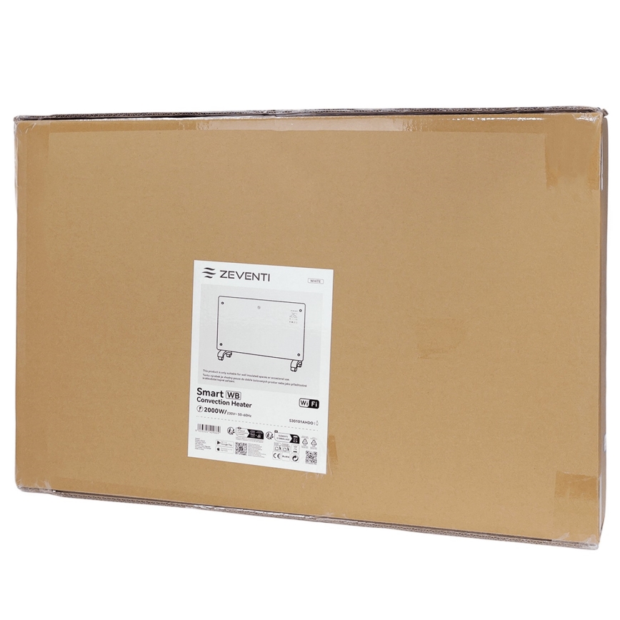 ZEVENTI - Älykäs seinälle asennettava sähkölämmitin/konvektori LCD-näytöllä 1000/2000W/230V Wi-Fi valkoinen