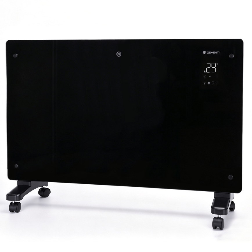 ZEVENTI - Älykäs seinään asennettava sähköinen suora-/konvektorilämmitin LCD-näytöllä 1000/2000W/230V Wi-Fi musta