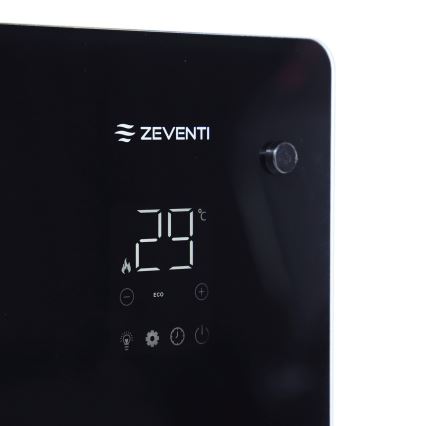 ZEVENTI - Älykäs seinään asennettava sähköinen suora-/konvektorilämmitin LCD-näytöllä 1000/2000W/230V Wi-Fi musta