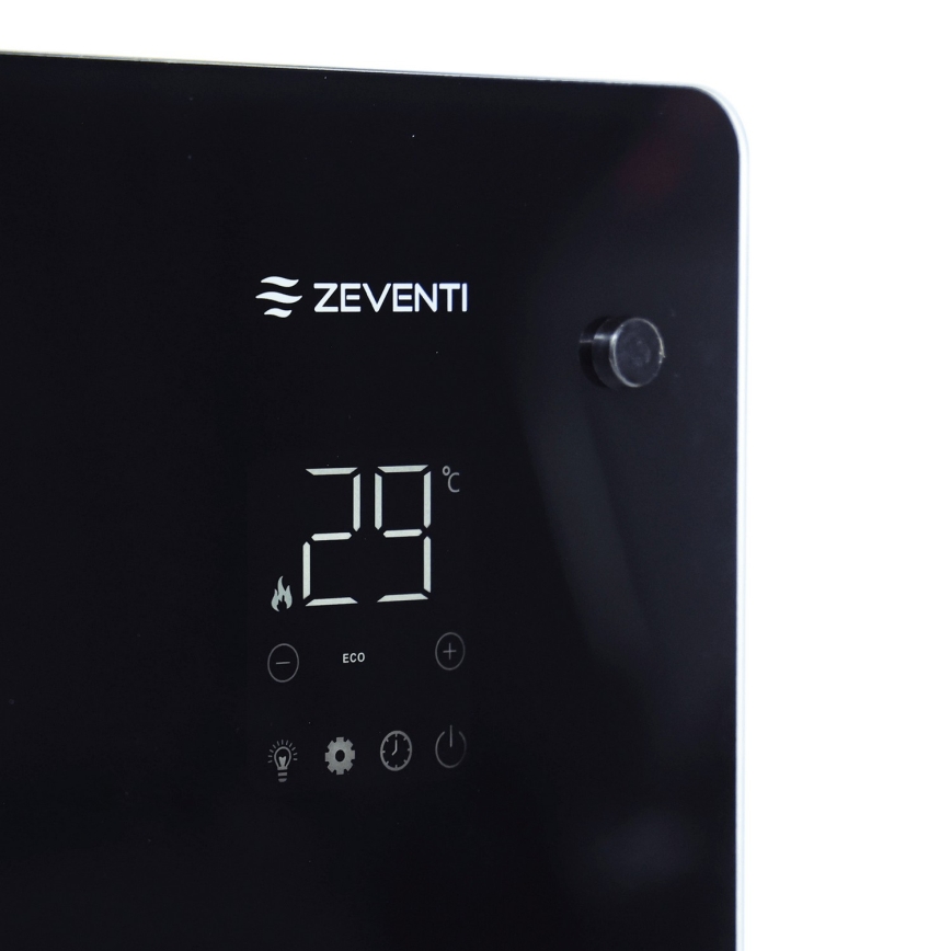 ZEVENTI - Älykäs seinään asennettava sähköinen suora-/konvektorilämmitin LCD-näytöllä 1000/2000W/230V Wi-Fi musta