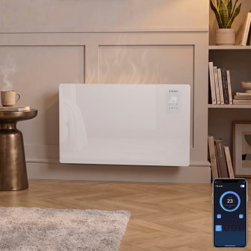 ZEVENTI - Älykäs seinälle asennettava sähkölämmitin/konvektori LCD-näytöllä 1000/2000W/230V Wi-Fi valkoinen
