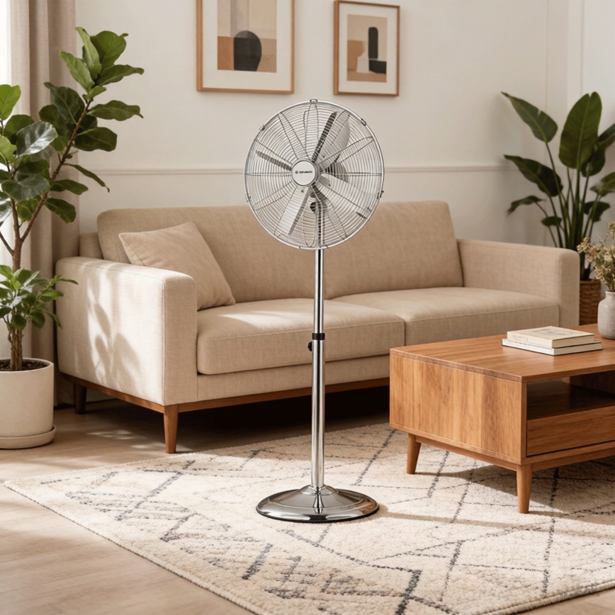 ZEVENTI - Jalallinen tuuletin FLOW 50W/230V 125 cm kiiltävä kromi