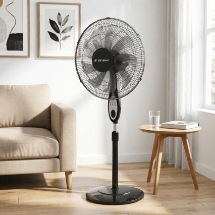 ZEVENTI - Jalustatuuletin FLOW 55W/230V 130 cm musta + kaukosäädin