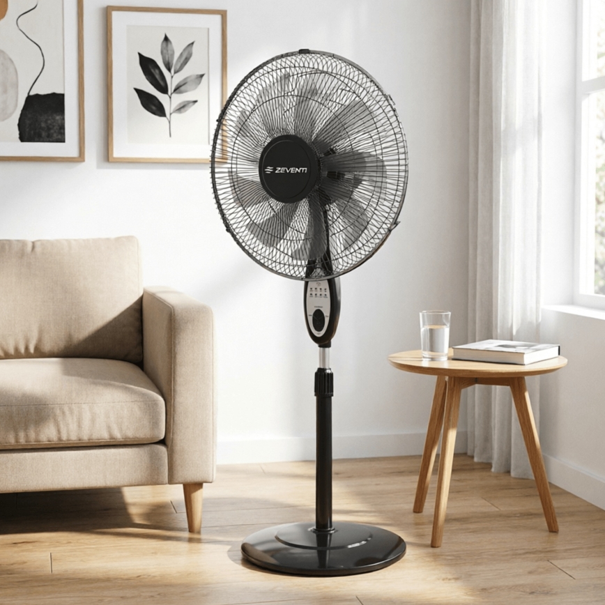 ZEVENTI - Jalustatuuletin FLOW 55W/230V 130 cm musta + kaukosäädin