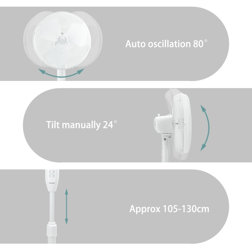 ZEVENTI - Jalustatuuletin FLOW 40W/230V, valkoinen