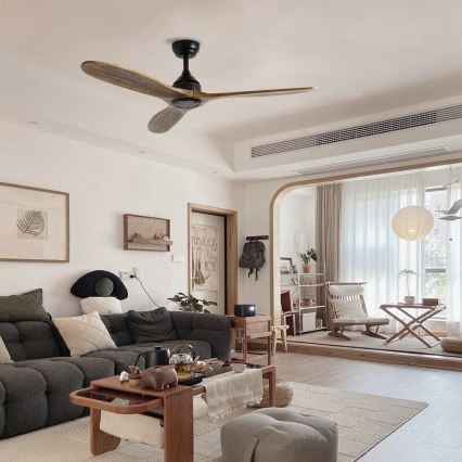 ZEVENTI - Kattotuuletin LAURIA Wi-Fi Tuya musta/tammi + kaukosäädin