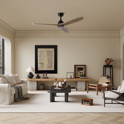 ZEVENTI - Kattotuuletin LAURIA Wi-Fi Tuya musta/tammi + kaukosäädin