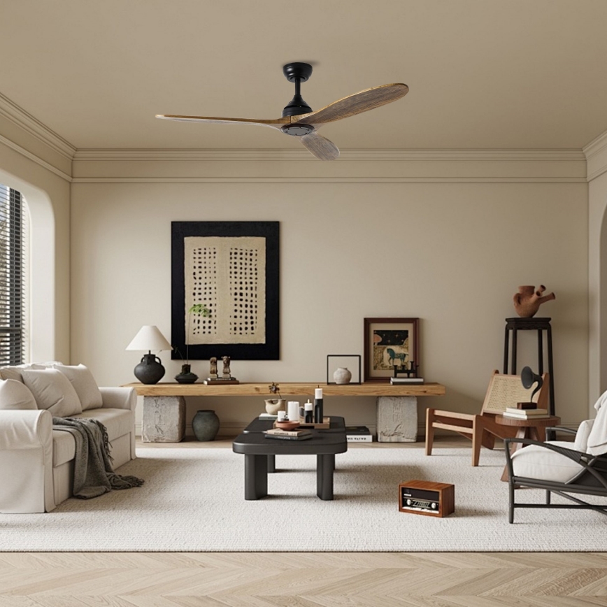 ZEVENTI - Kattotuuletin LAURIA Wi-Fi Tuya musta/tammi + kaukosäädin