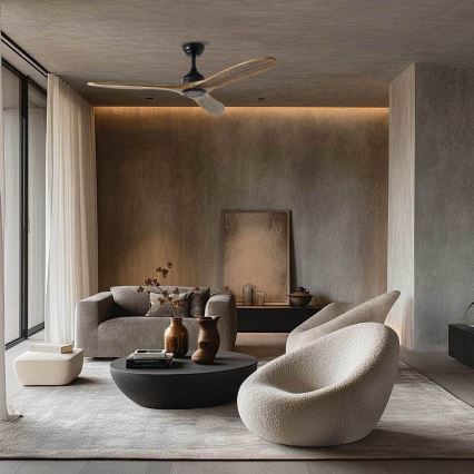 ZEVENTI - Kattotuuletin LAURIA Wi-Fi Tuya musta/tammi + kaukosäädin