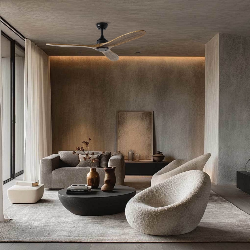 ZEVENTI - Kattotuuletin LAURIA Wi-Fi Tuya musta/tammi + kaukosäädin