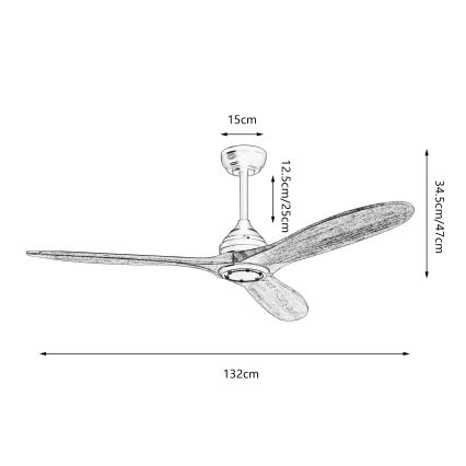 ZEVENTI - Kattotuuletin LAURIA Wi-Fi Tuya musta/tammi + kaukosäädin