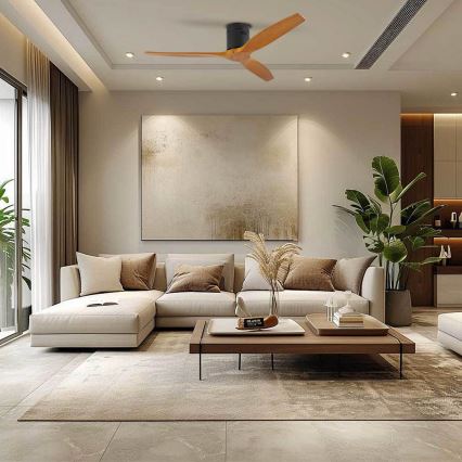 ZEVENTI - Kattotuuletin SPELLO Wi-Fi Tuya musta/tammi + kaukosäädin