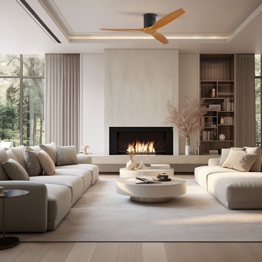 ZEVENTI - Kattotuuletin SPELLO Wi-Fi Tuya musta/tammi + kaukosäädin