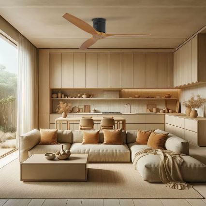 ZEVENTI - Kattotuuletin SPELLO Wi-Fi Tuya musta/tammi + kaukosäädin