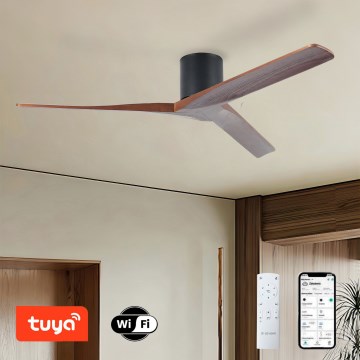 ZEVENTI - Kattotuuletin VELLON Wi-Fi Tuya musta/pähkinä + kaukosäädin