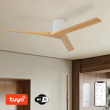 ZEVENTI - Kattotuuletin VELLON Wi-Fi Tuya valkoinen/paulownia + kaukosäädin