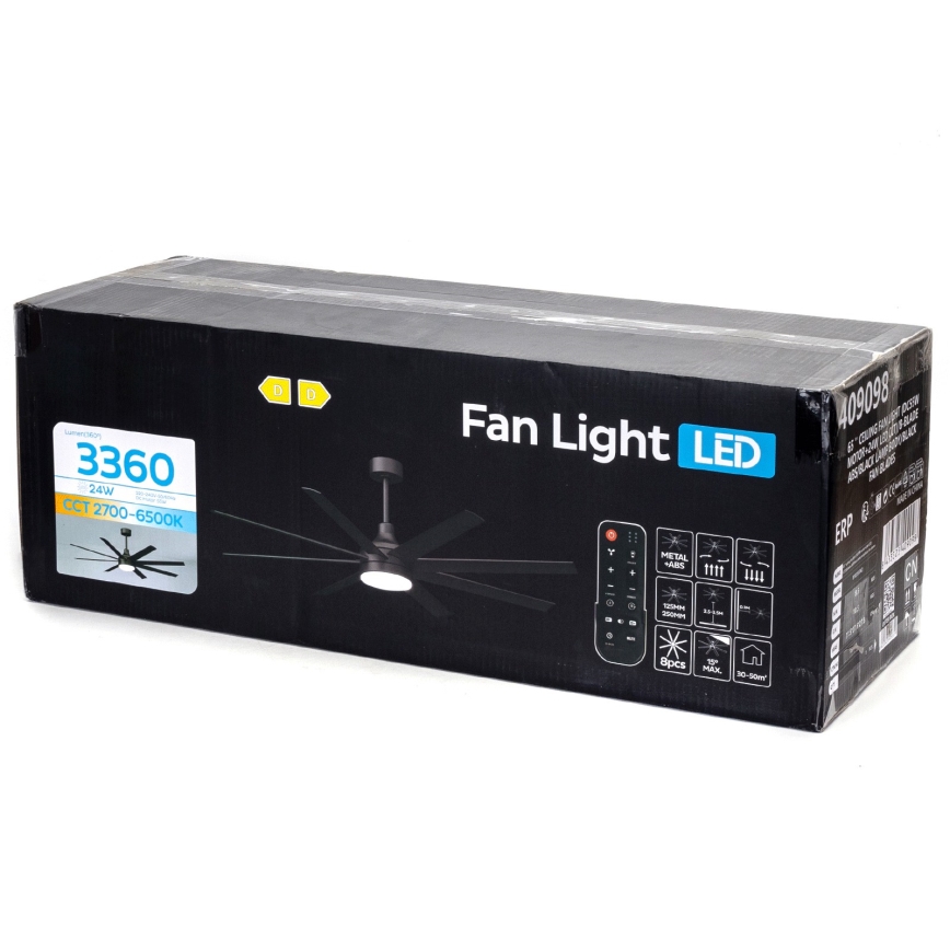 ZEVENTI - LED-himmennettävä kattotuuletin WALKIKI LED/24W/230V 2700-6500K 165 cm musta + kaukosäädin