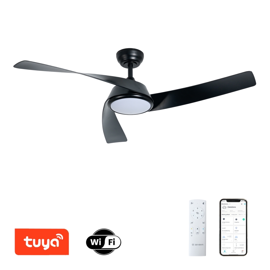 ZEVENTI - LED himmennettävä kattotuuletin AERYS  LED/24W/230V 3000/4000/6000K Wi-Fi Tuya musta + kaukosäädin