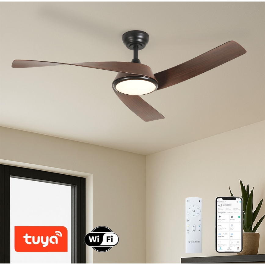 ZEVENTI - LED-himmennettävä kattotuuletin AERYS LED/24W/230V 3000/4000/6000K Tuya Wi-Fi musta/pähkinä + kaukosäädin