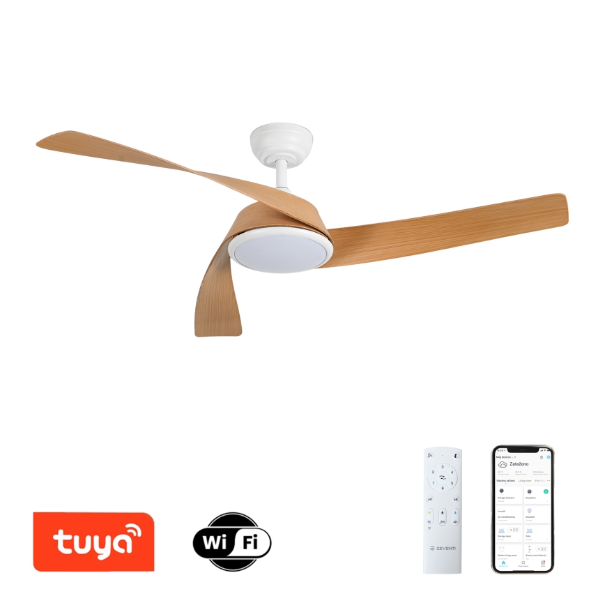 ZEVENTI - himmennettävä LED-kattotuuletin AERYS LED/24W/230V 3000/4000/6000K Wi-Fi Tuya valkoinen/tammi + kaukosäädin