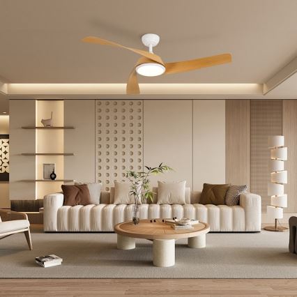 ZEVENTI - himmennettävä LED-kattotuuletin AERYS LED/24W/230V 3000/4000/6000K Wi-Fi Tuya valkoinen/tammi + kaukosäädin