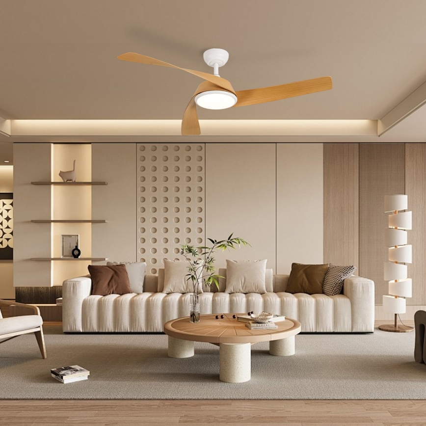 ZEVENTI - himmennettävä LED-kattotuuletin AERYS LED/24W/230V 3000/4000/6000K Wi-Fi Tuya valkoinen/tammi + kaukosäädin