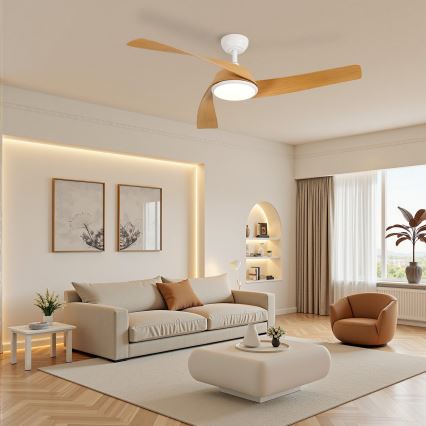 ZEVENTI - himmennettävä LED-kattotuuletin AERYS LED/24W/230V 3000/4000/6000K Wi-Fi Tuya valkoinen/tammi + kaukosäädin