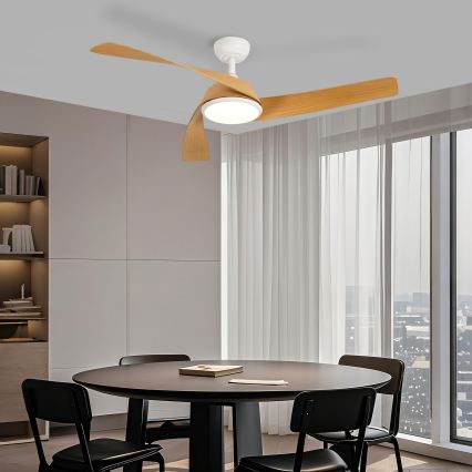 ZEVENTI - himmennettävä LED-kattotuuletin AERYS LED/24W/230V 3000/4000/6000K Wi-Fi Tuya valkoinen/tammi + kaukosäädin