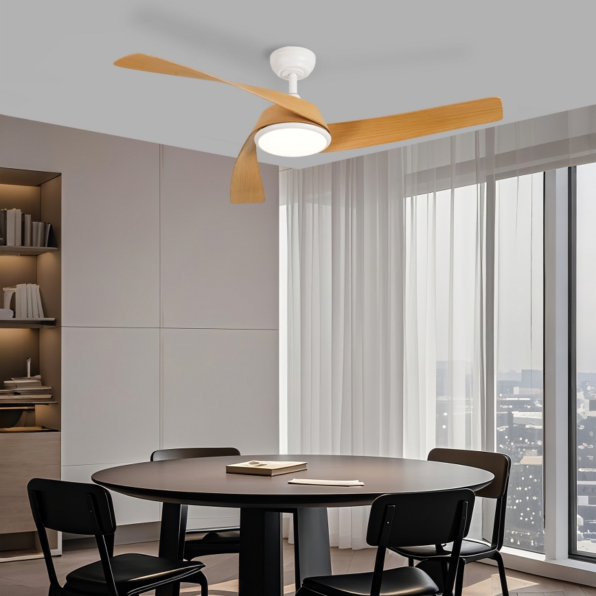 ZEVENTI - himmennettävä LED-kattotuuletin AERYS LED/24W/230V 3000/4000/6000K Wi-Fi Tuya valkoinen/tammi + kaukosäädin