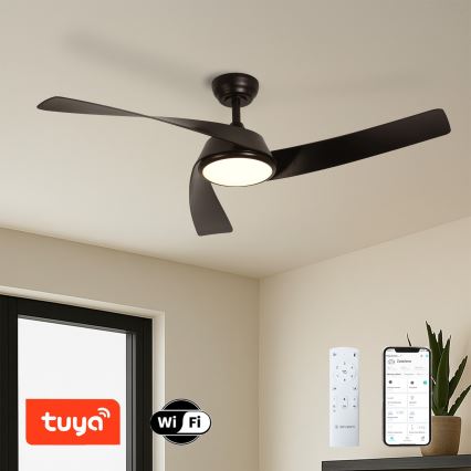 ZEVENTI - AERYS himmennettävä LED-kattotuuletin LED/24W/230V 3000/4000/6000K Wi-Fi Tuya musta + kaukosäädin