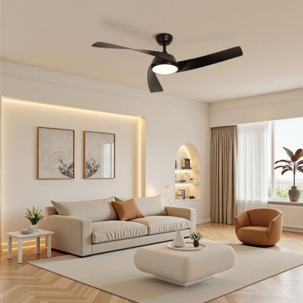 ZEVENTI - AERYS himmennettävä LED-kattotuuletin LED/24W/230V 3000/4000/6000K Wi-Fi Tuya musta + kaukosäädin