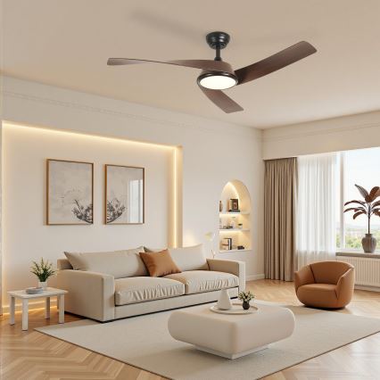 ZEVENTI - LED-himmennettävä kattotuuletin AERYS LED/24W/230V 3000/4000/6000K Wi-Fi Tuya musta/pähkinä + kaukosäädin