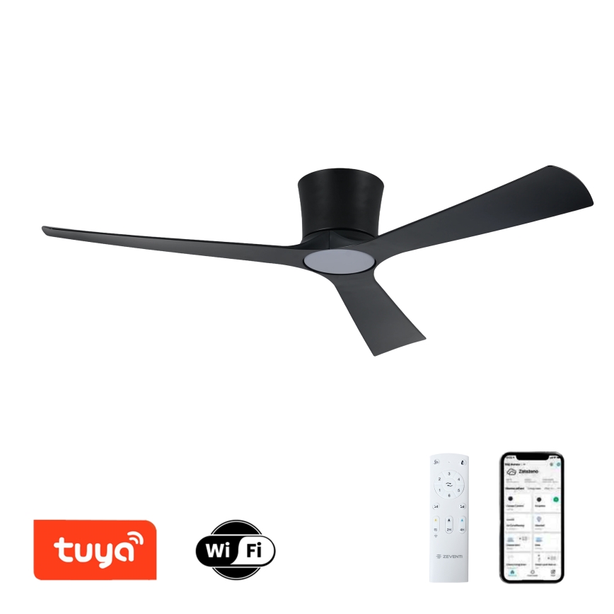 ZEVENTI - LED himmennettävä kattotuuletin AUREX LED/24W/230V 3000/4000/6000K Wi-Fi Tuya musta + kaukosäädin